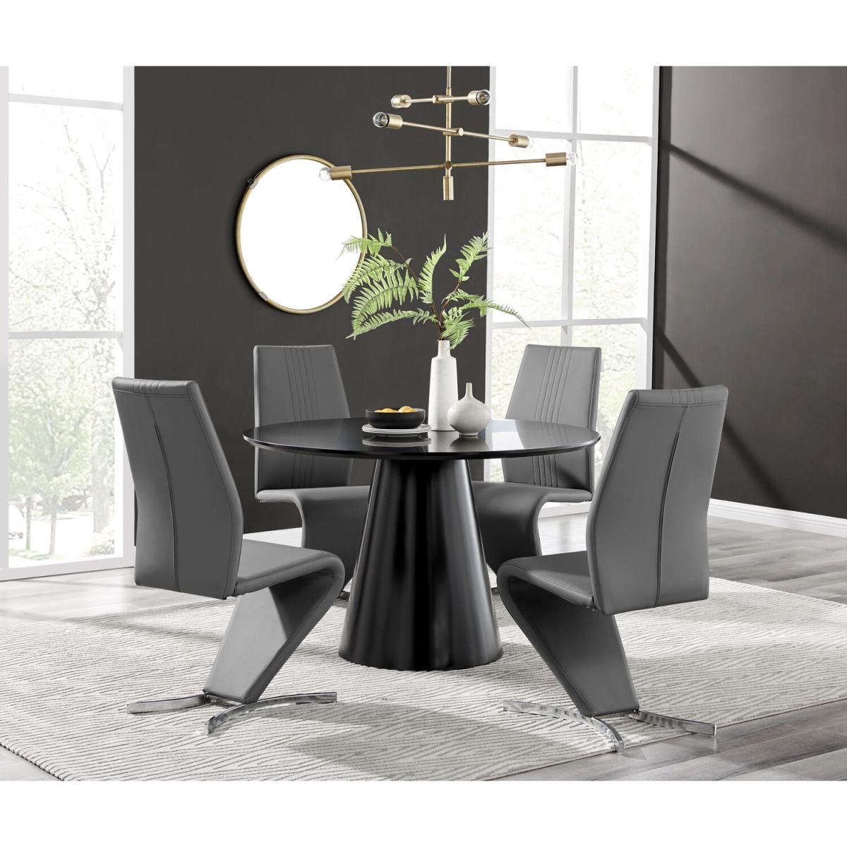 Palma Black Semi Gloss Round Dining Table and 4 Willow Chairs - Grey – image 15