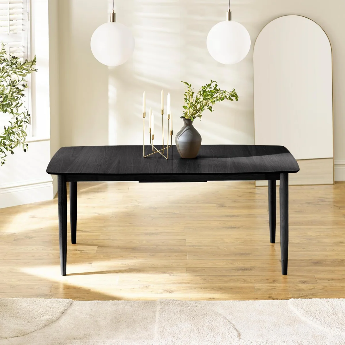 Leif Black Wood Extending Dining Table with 8 Delta Chairs - Tan – image 3