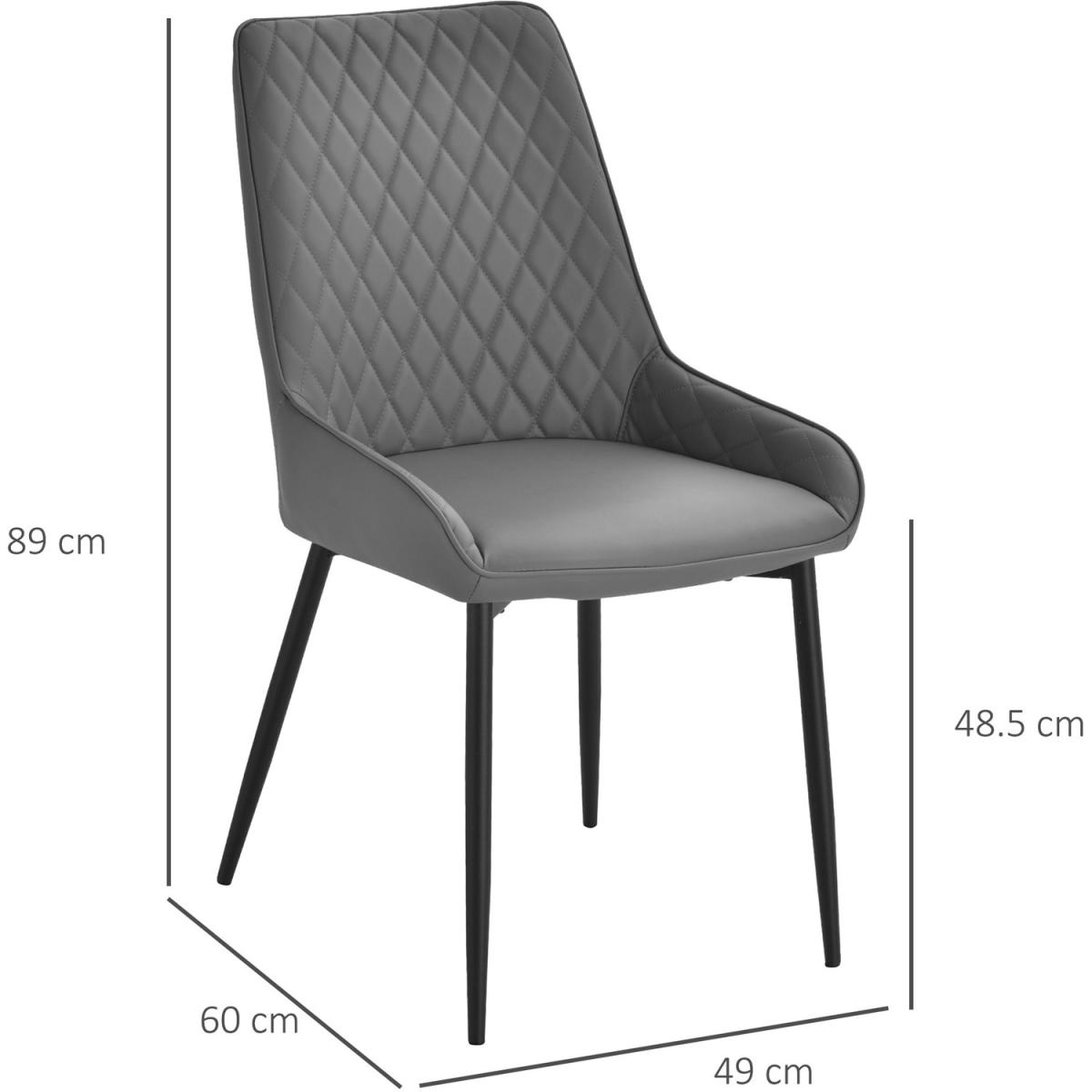 Set Of 2 Quilted PU Leather Dining Chairs with Metal Frame - Grey – image 2
