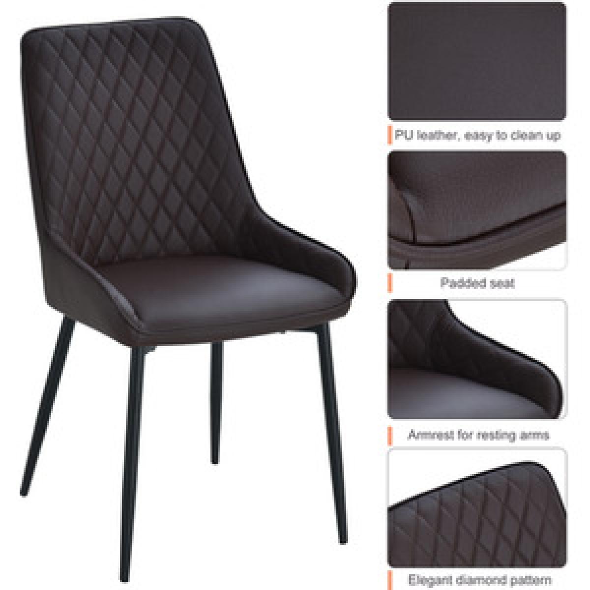 Set Of 2 Quilted PU Leather Dining Chairs with Metal Frame - Grey – image 18