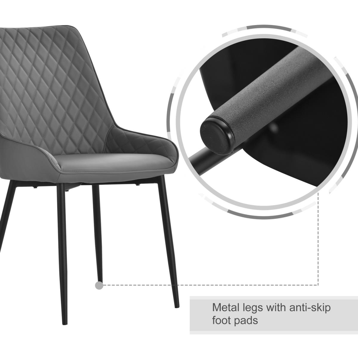 Set Of 2 Quilted PU Leather Dining Chairs with Metal Frame - Grey – image 3