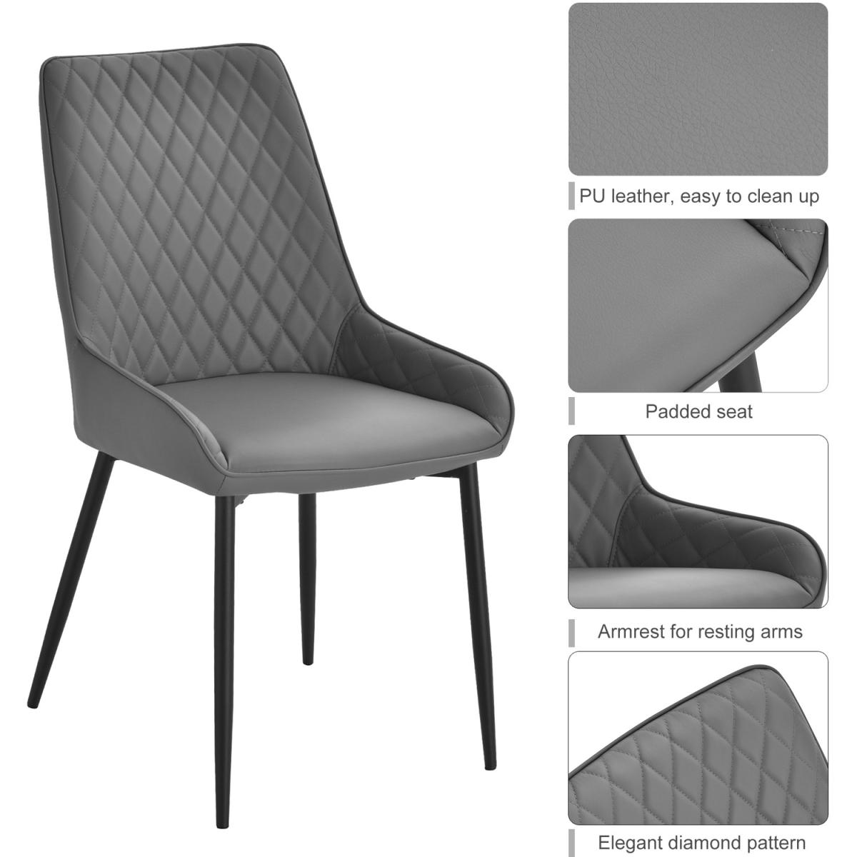 Set Of 2 Quilted PU Leather Dining Chairs with Metal Frame - Grey – image 4