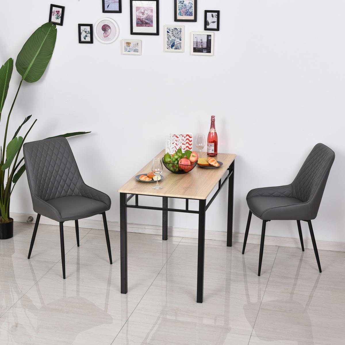 Set Of 2 Quilted PU Leather Dining Chairs with Metal Frame - Grey – image 1