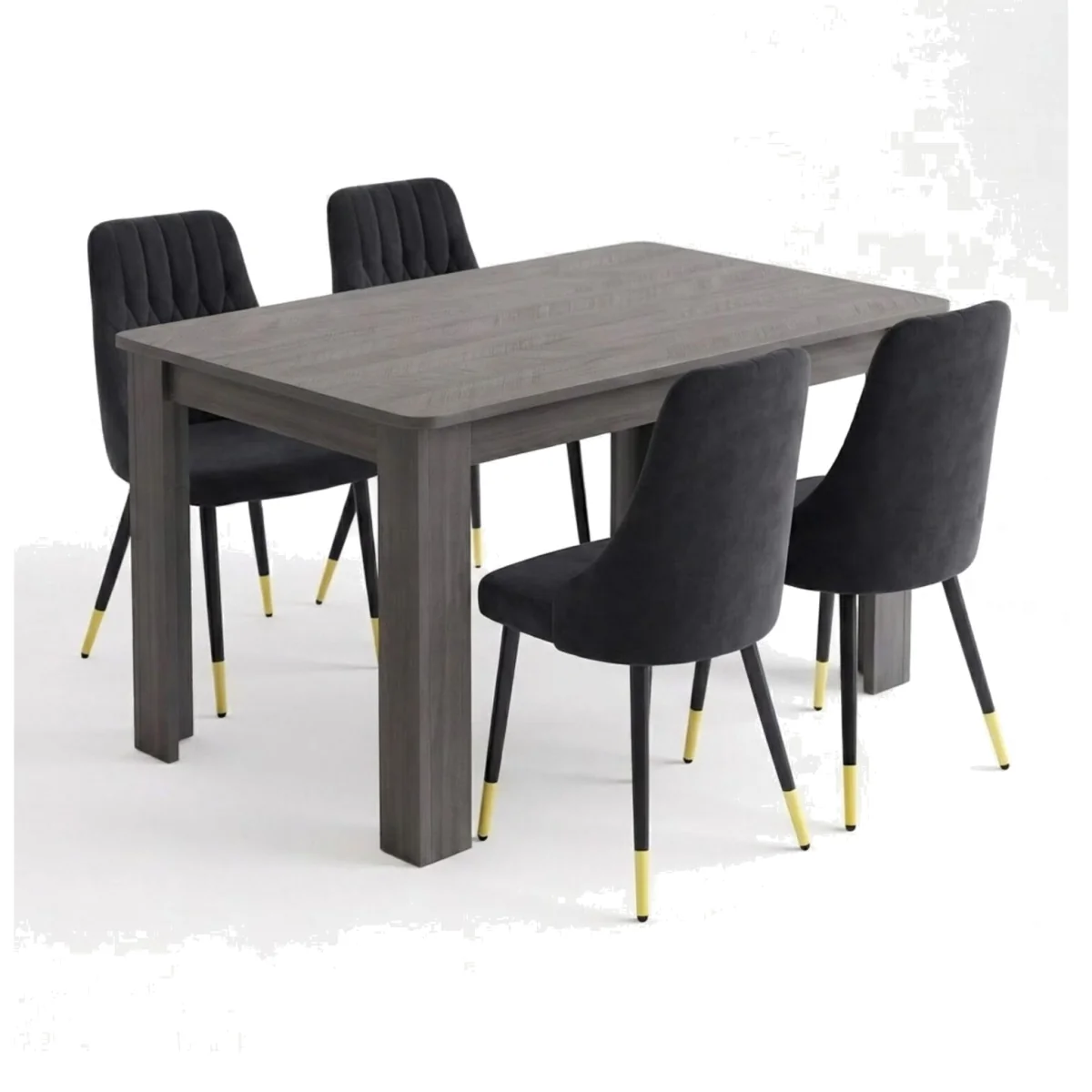 Kitchen 4 Seater Dining Set with Arrow Charcoal Table and 4 Black High Back Velvet Chairs - Black – image 1