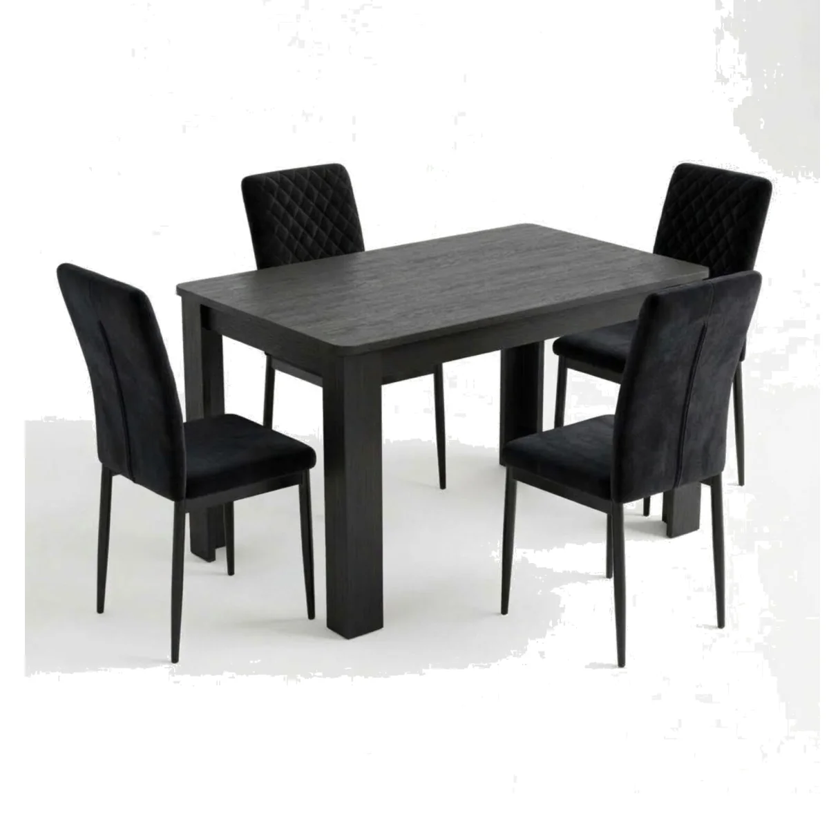 4 Seater Dining Set with Arrow Charcoal Table and 4 Black High Back Diamond Stitch Velvet Chairs - Black – image 1