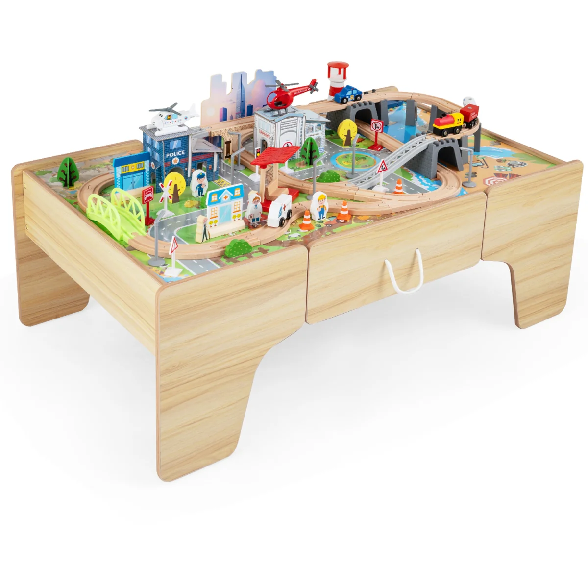 110 Piece Wooden Train Table - Brown – image 2