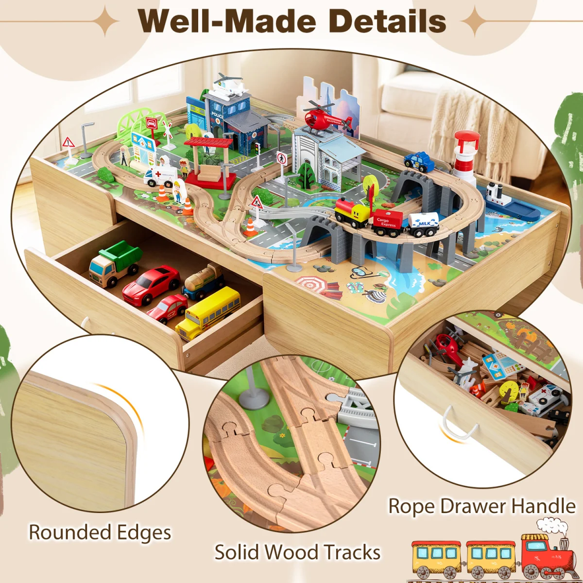 110 Piece Wooden Train Table - Brown – image 3