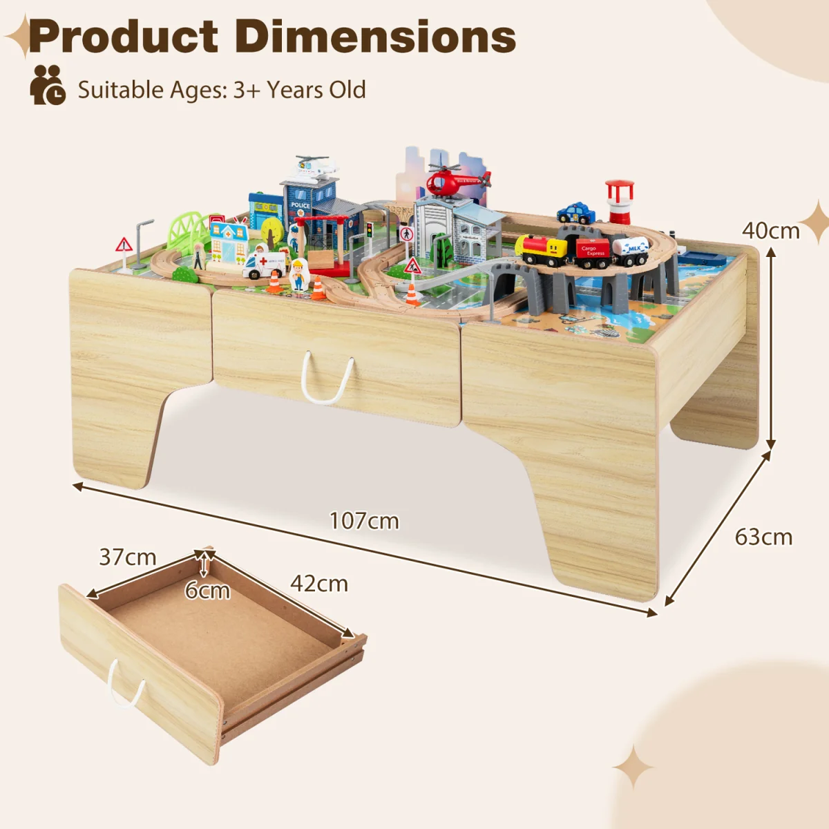 110 Piece Wooden Train Table - Brown – image 4