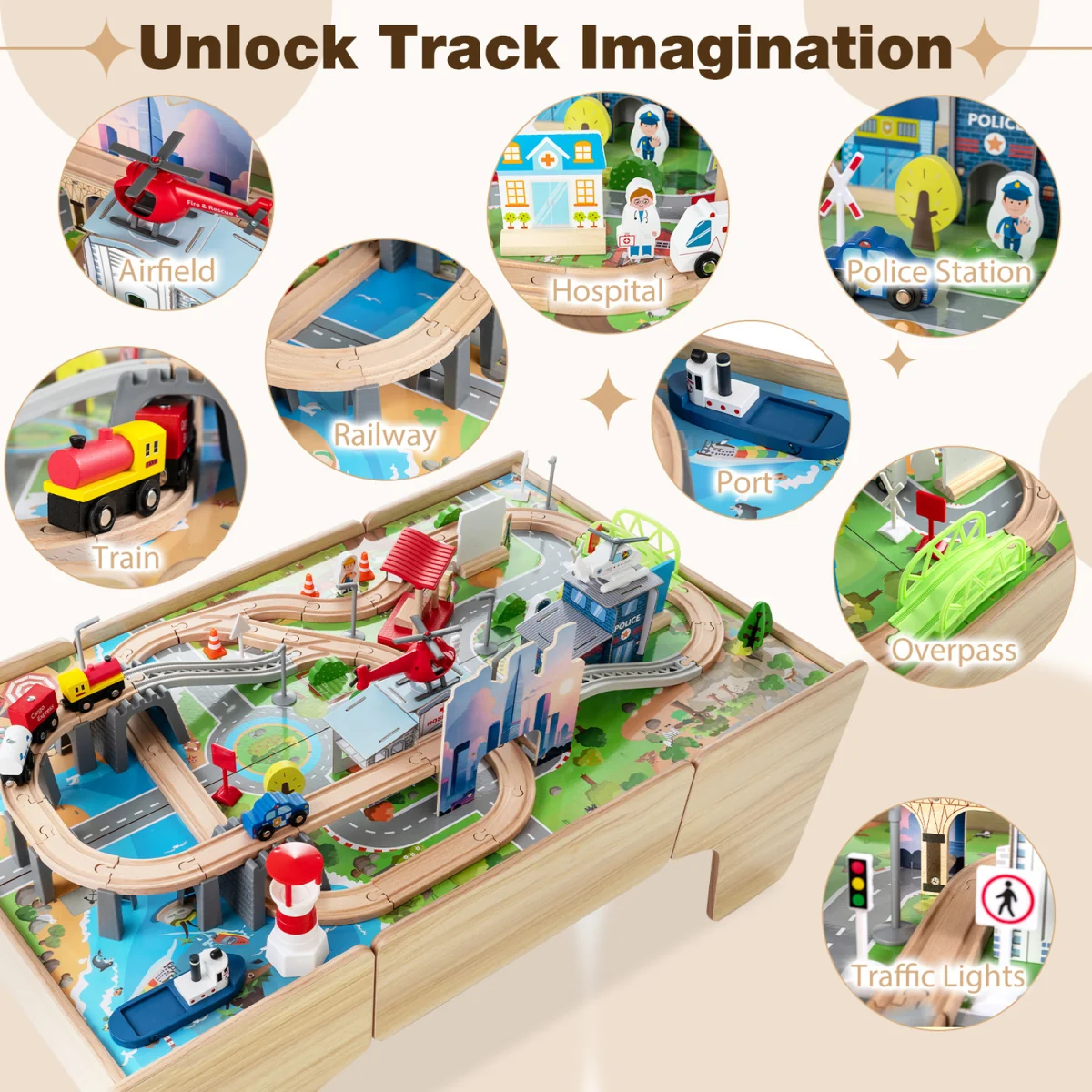 110 Piece Wooden Train Table - Brown – image 6