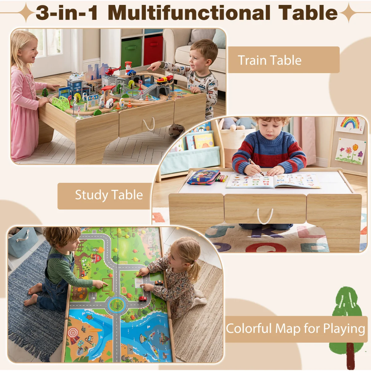 110 Piece Wooden Train Table - Brown – image 7