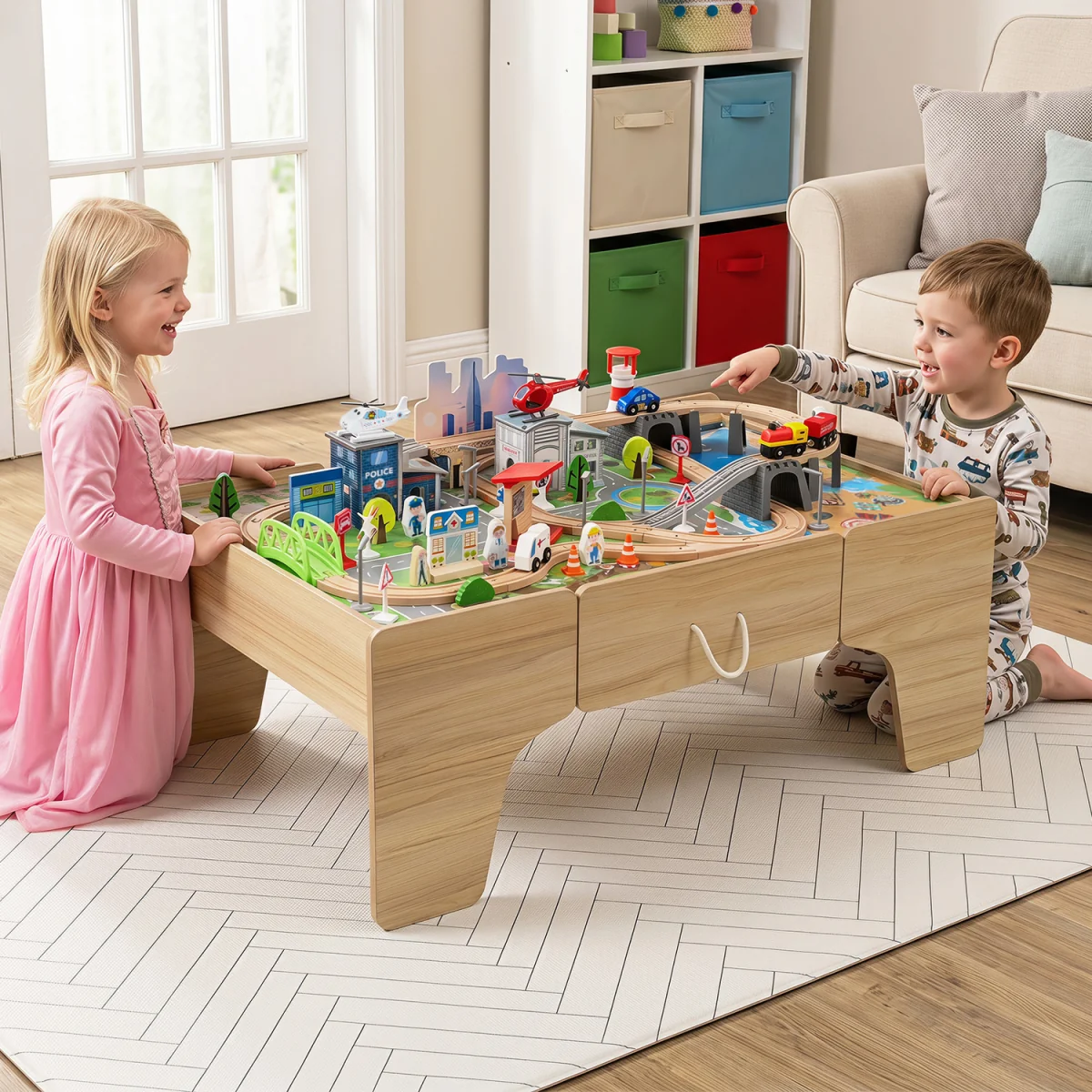 110 Piece Wooden Train Table - Brown – image 1