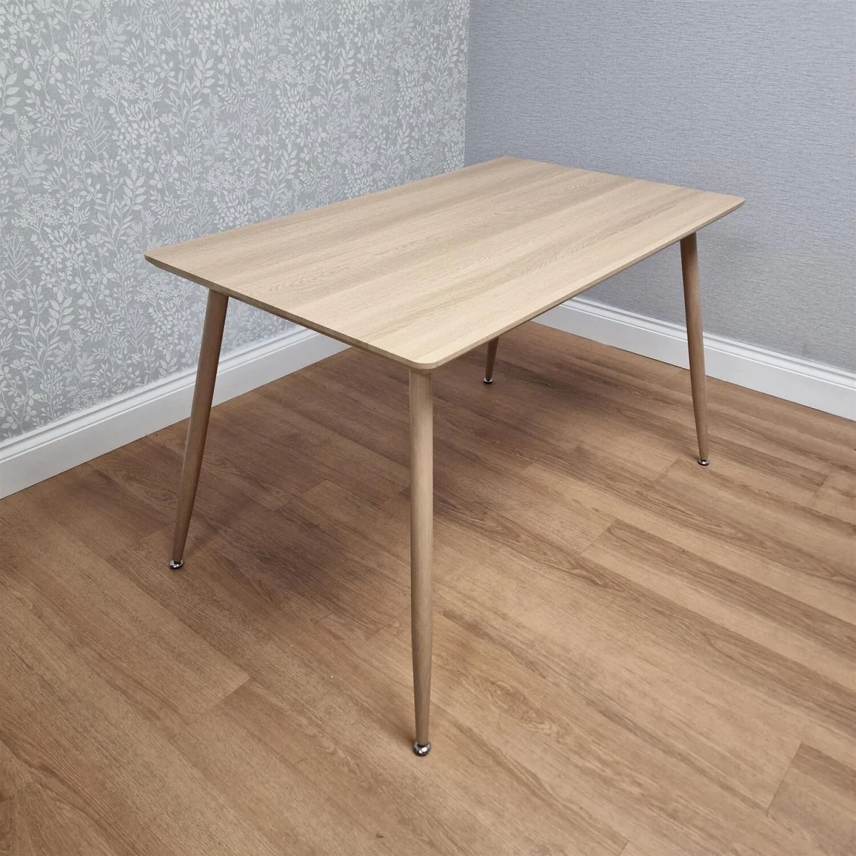 Modern Rectangle Wood Effect Dining Table Set With 6 Grey Chairs Dining Room Furniture - Brown – image 3