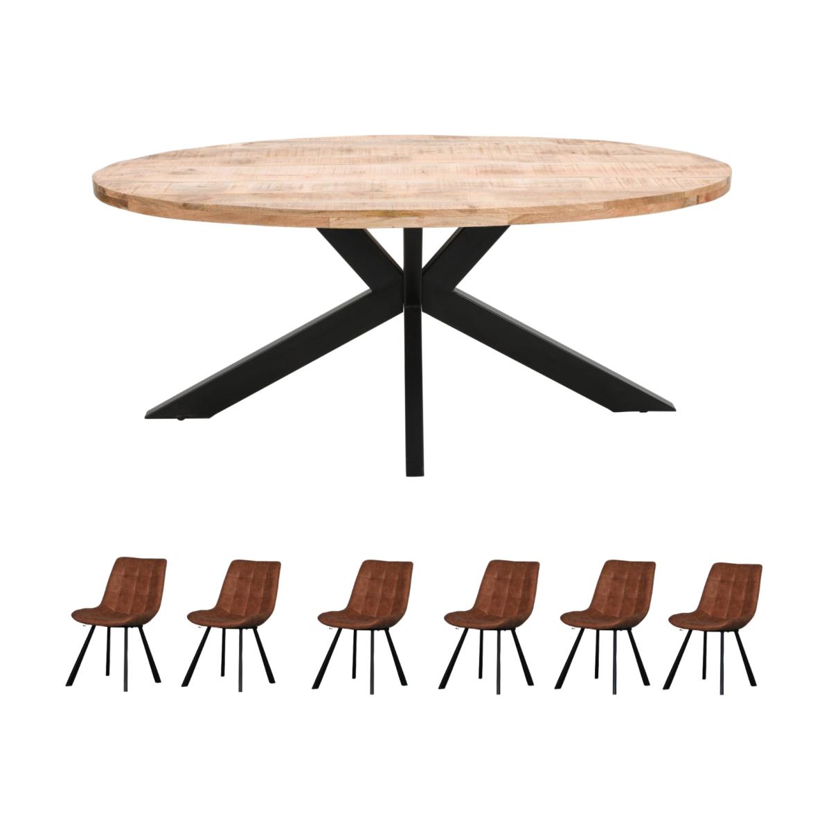 Merlin 6-8 Seater Oval Mango Wooden Dining Table Set With 6 Chairs - Light Wood
