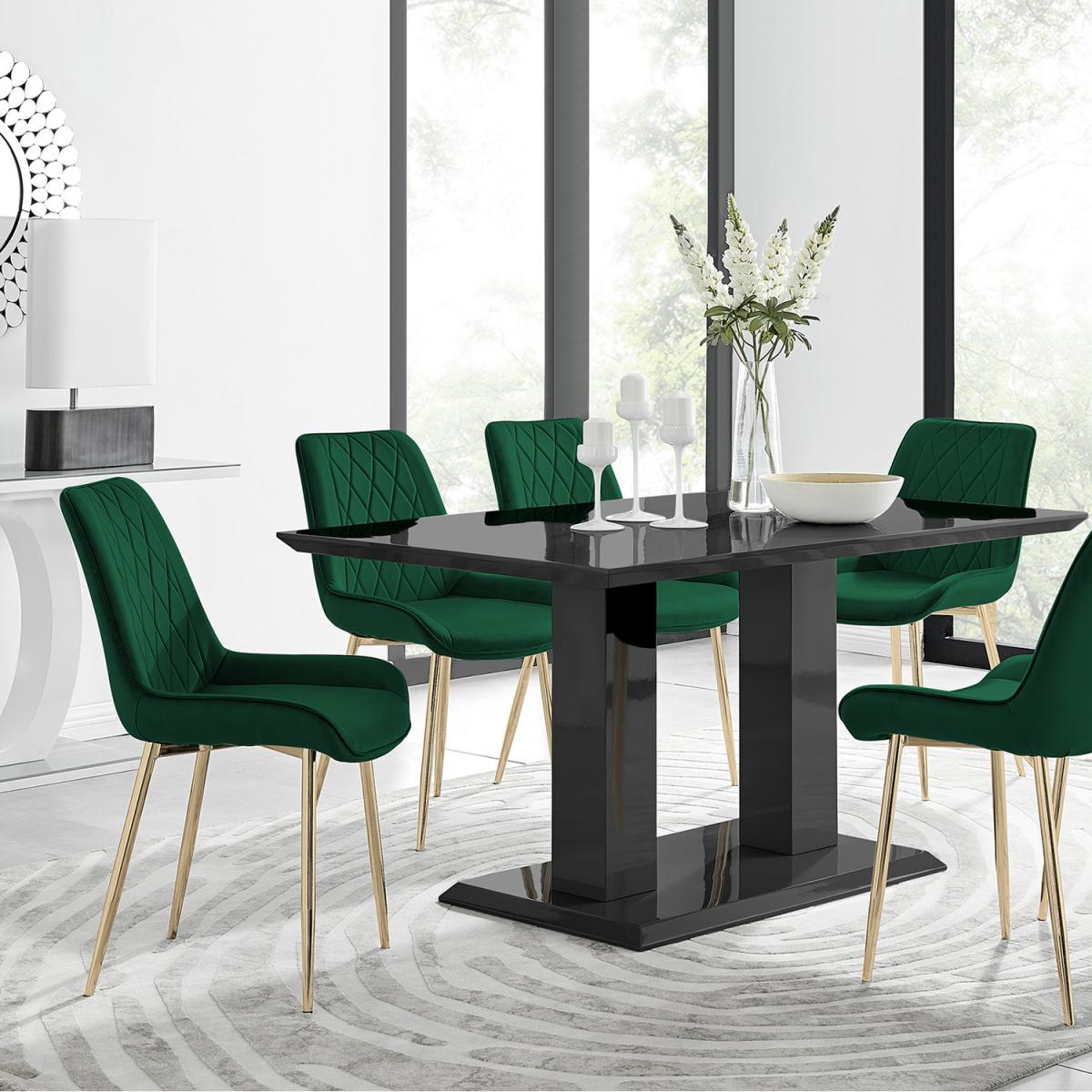 Imperia 6-Person Black Dining Table with 6 Pesaro Gold Leg Chairs - Green – image 17