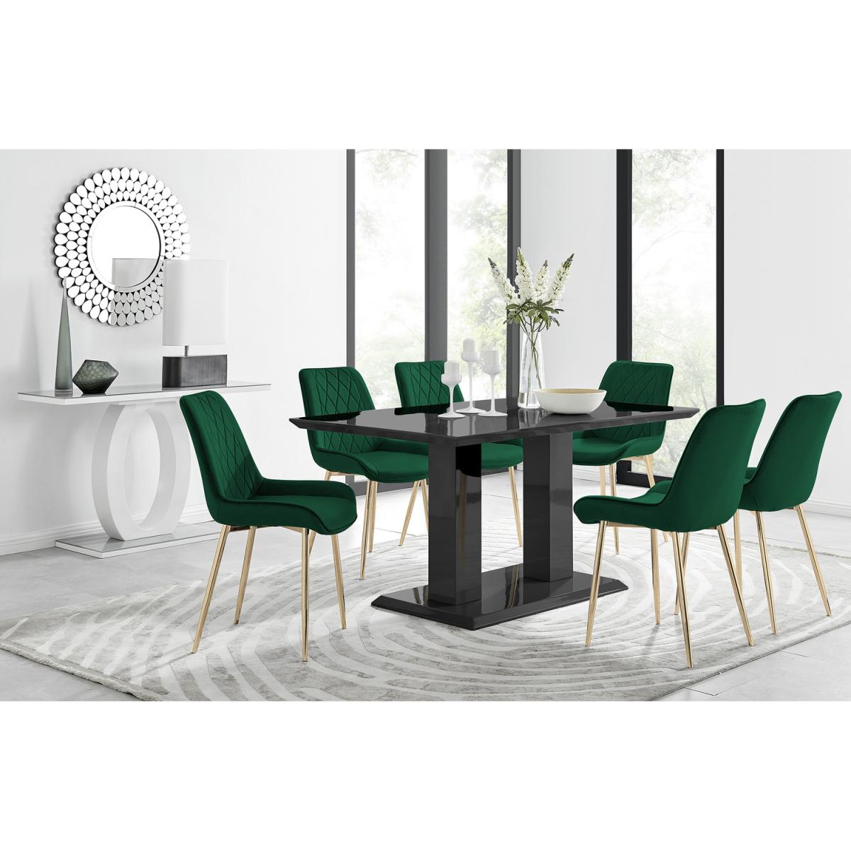 Imperia 6-Person Black Dining Table with 6 Pesaro Gold Leg Chairs - Green – image 18