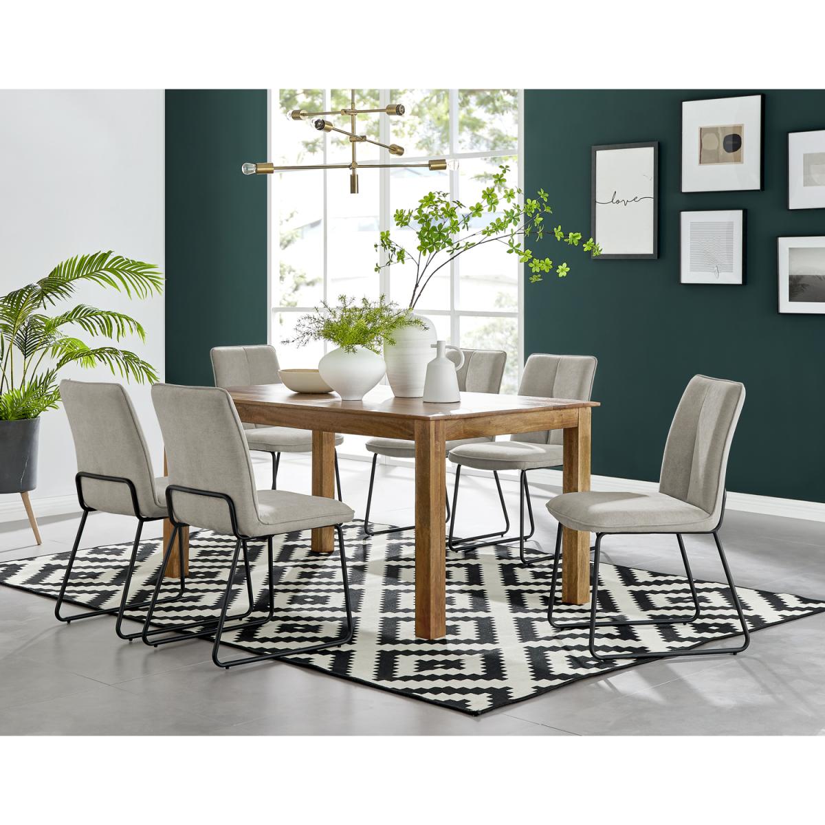Anders Honey Solid Wood Dining Table  6 Halle Chairs - Taupe – image 13