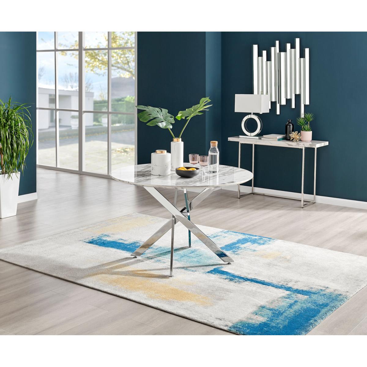Novara White Marble Effect 120cm Dining Table 6 Pesaro Silver Chairs - Navy – image 8