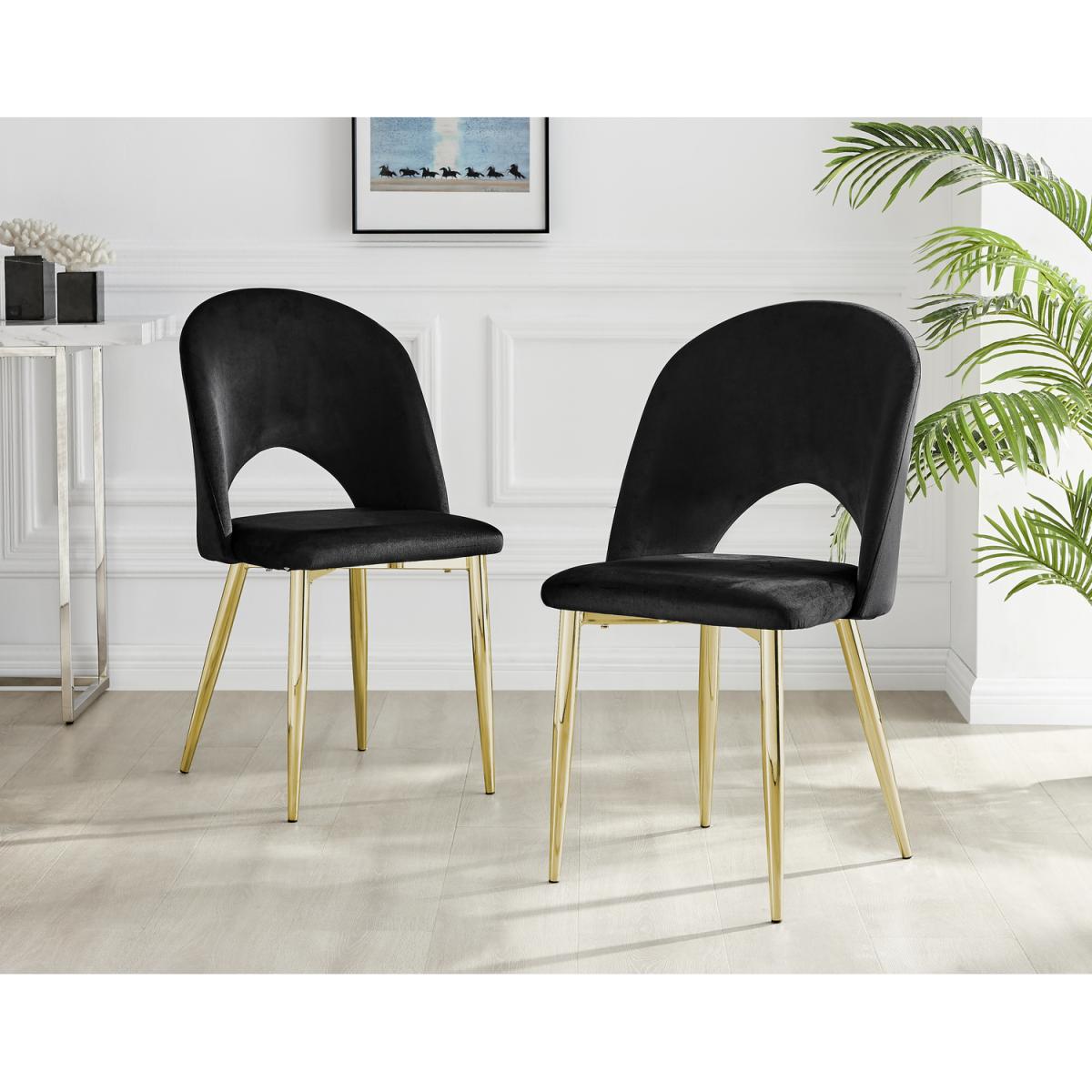Palma White Marble Effect Dining Table and 4 Arlon Gold Leg Chairs - Black – image 2