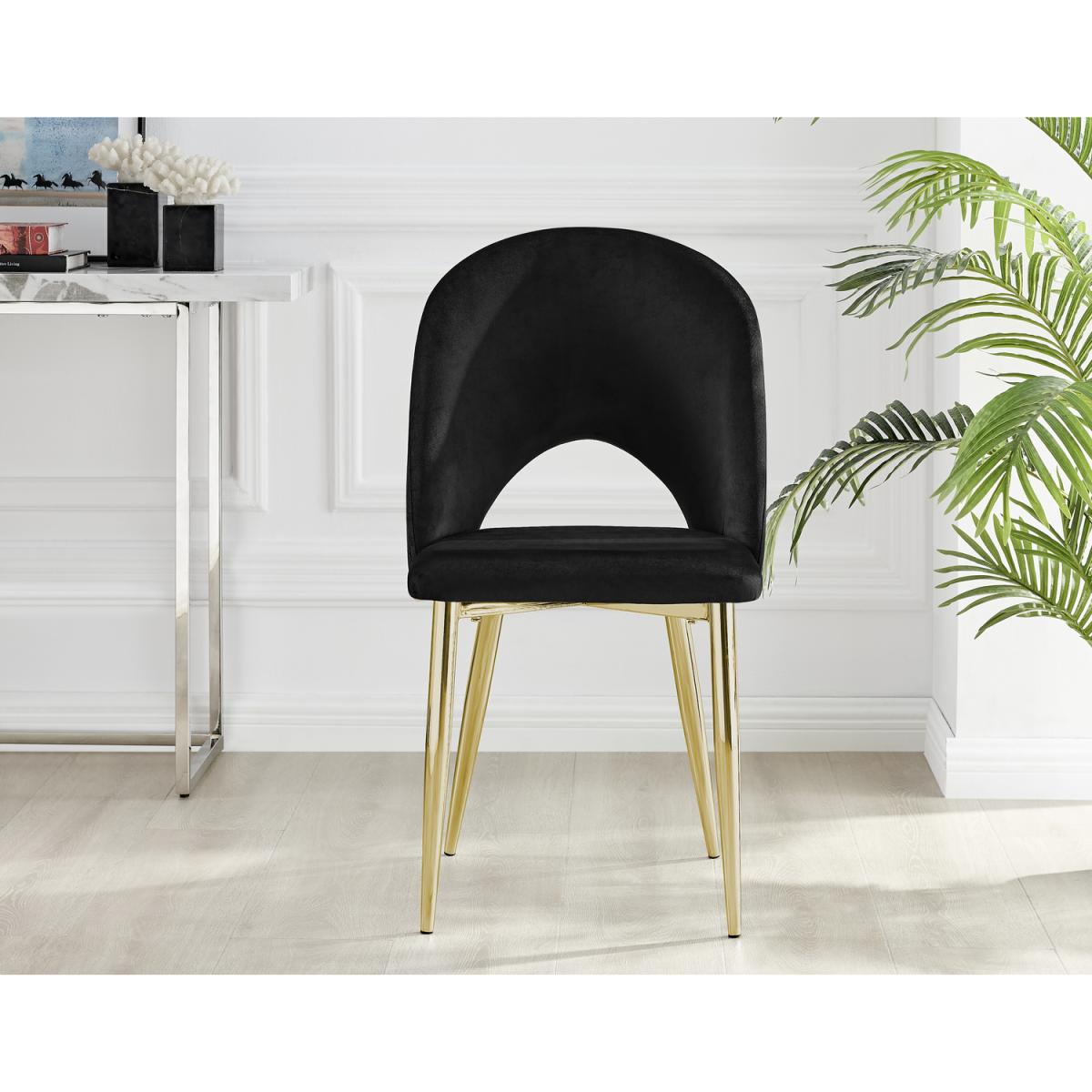 Palma White Marble Effect Dining Table and 4 Arlon Gold Leg Chairs - Black – image 4