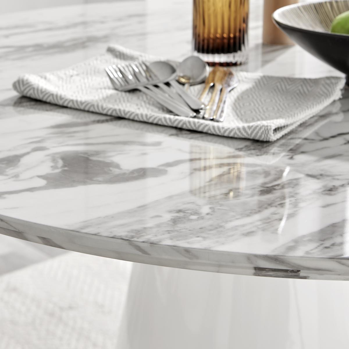 Palma White Marble Effect Dining Table and 4 Arlon Gold Leg Chairs - Black – image 9