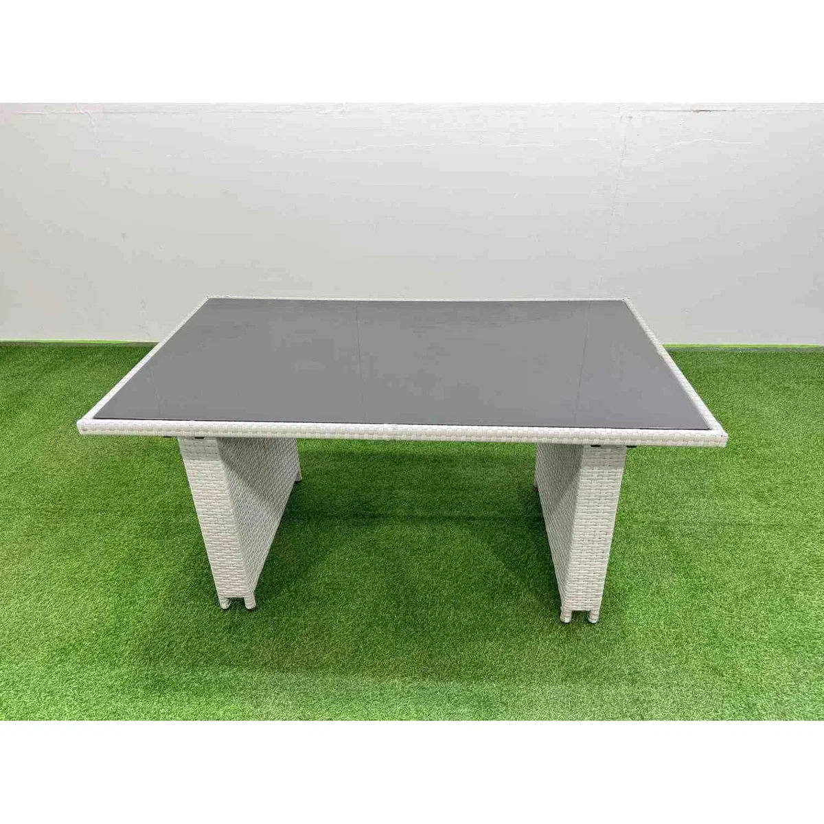 Fimous 6-Seater Rattan Dining Set with Tempered Glass Table, Light Grey - Light Grey Mixed – image 3