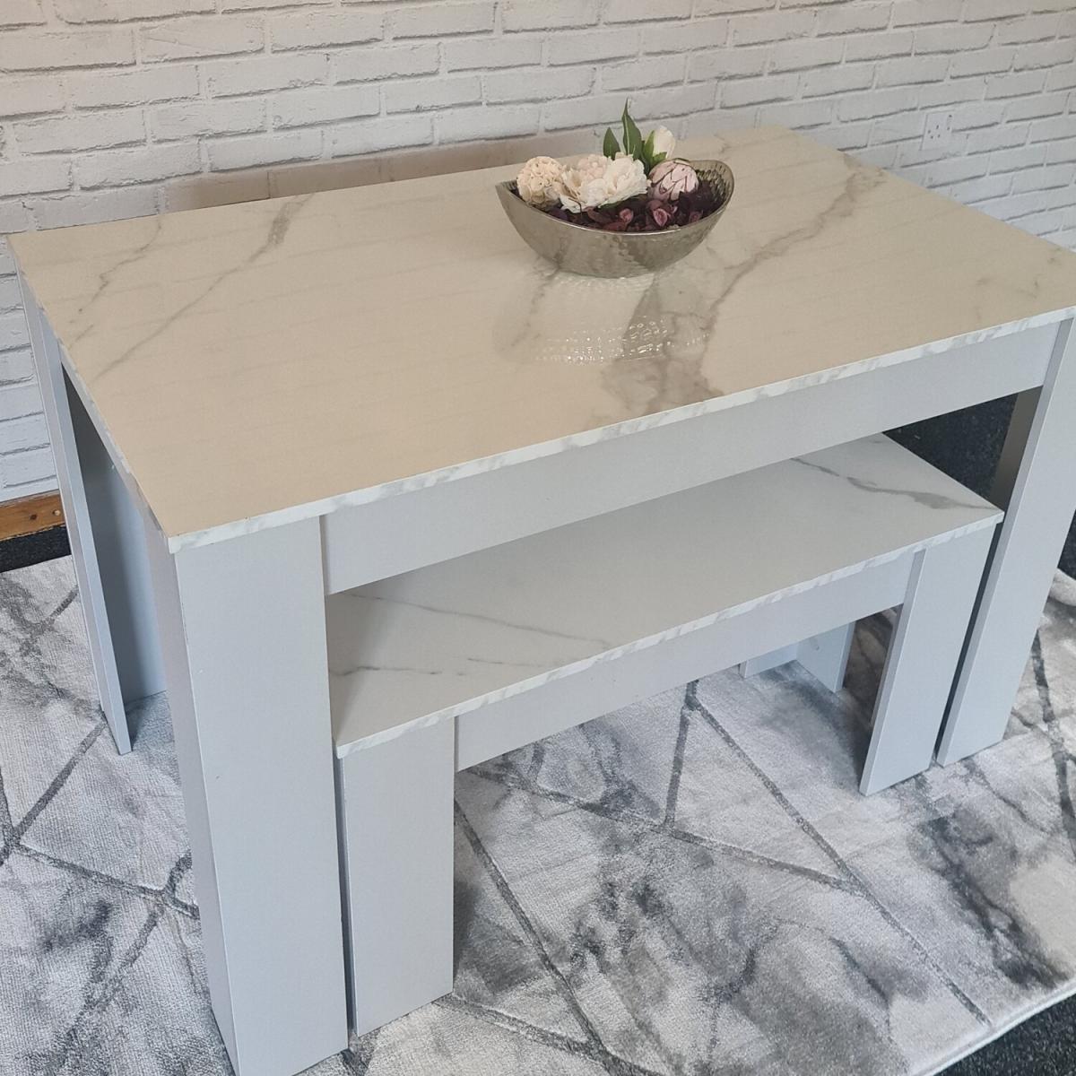 Kosy Koala Marble Effect Dining Table and 2 Benches Set - Marble Effect – image 12