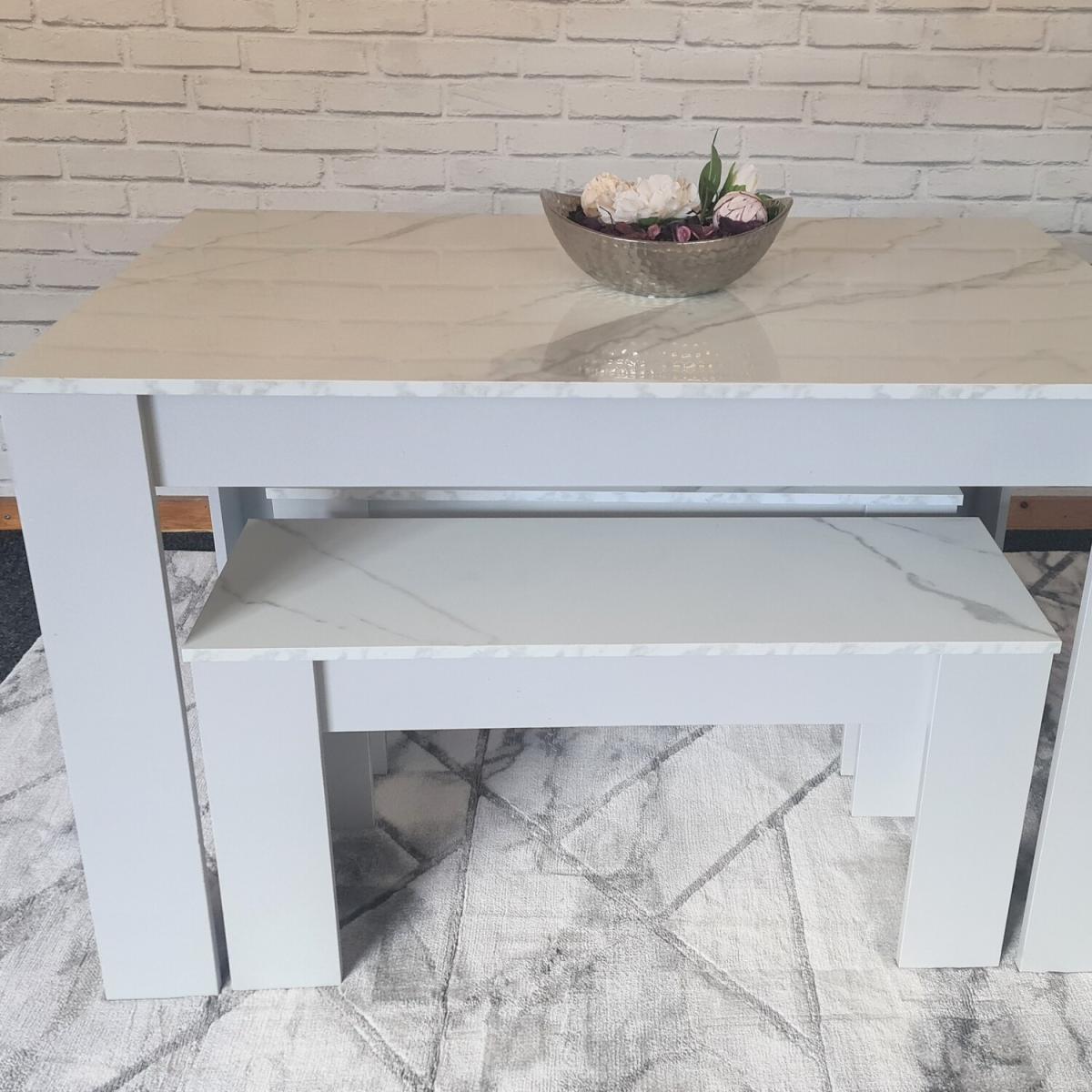 Kosy Koala Marble Effect Dining Table and 2 Benches Set - Marble Effect – image 16