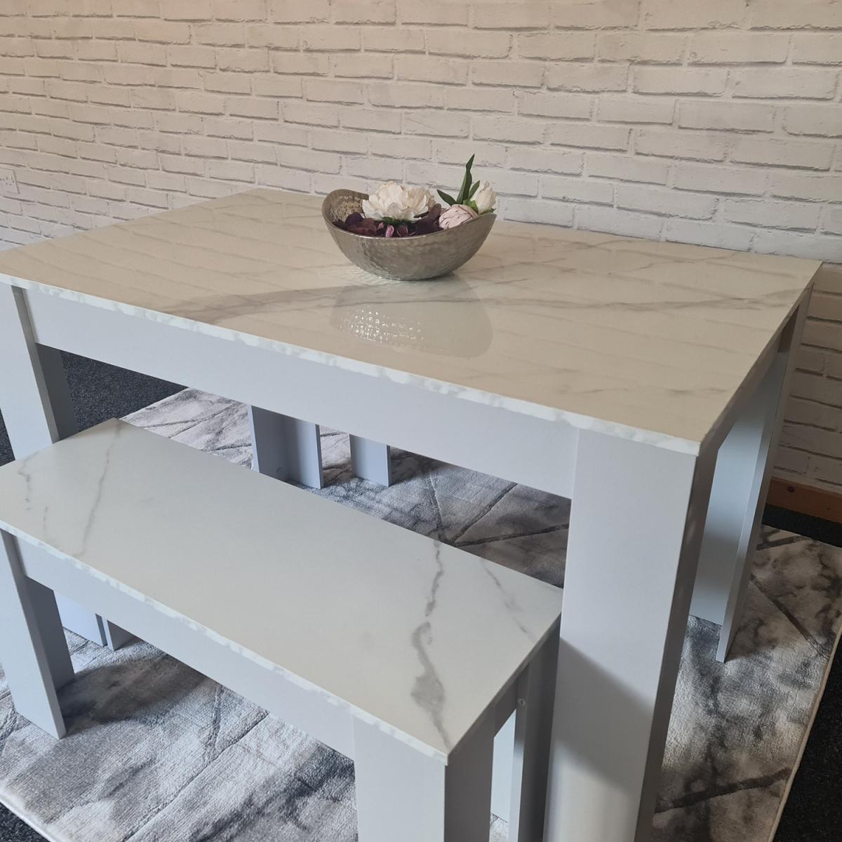 Kosy Koala Marble Effect Dining Table and 2 Benches Set - Marble Effect – image 18