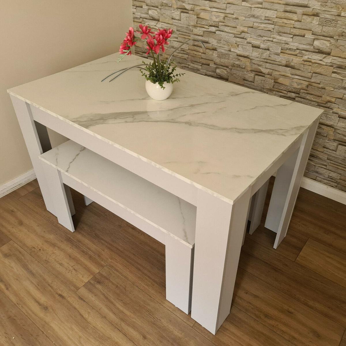 Kosy Koala Marble Effect Dining Table and 2 Benches Set - Marble Effect – image 9