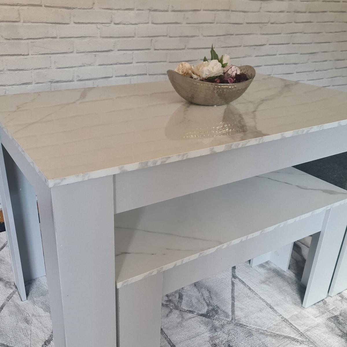 Kosy Koala Marble Effect Dining Table and 2 Benches Set - Marble Effect – image 1