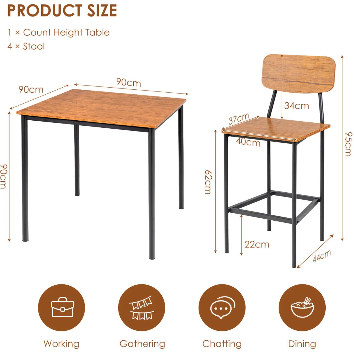 Industrial Space Saving Kitchen Dining Table Set - Brown – image 2