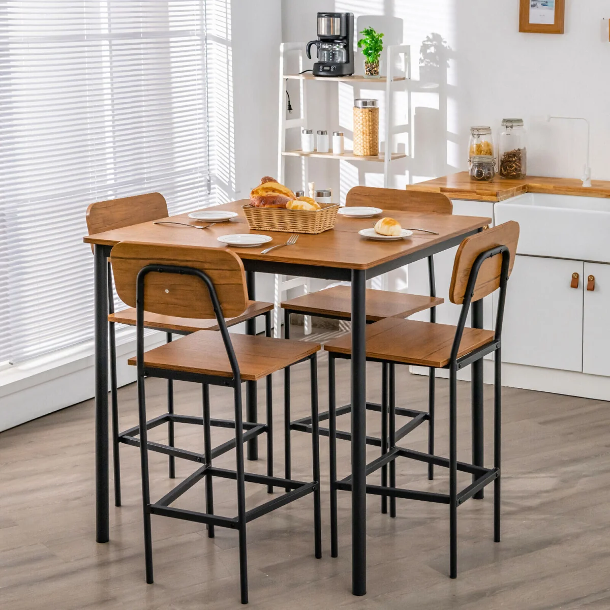 Industrial Space Saving Kitchen Dining Table Set - Brown – image 3