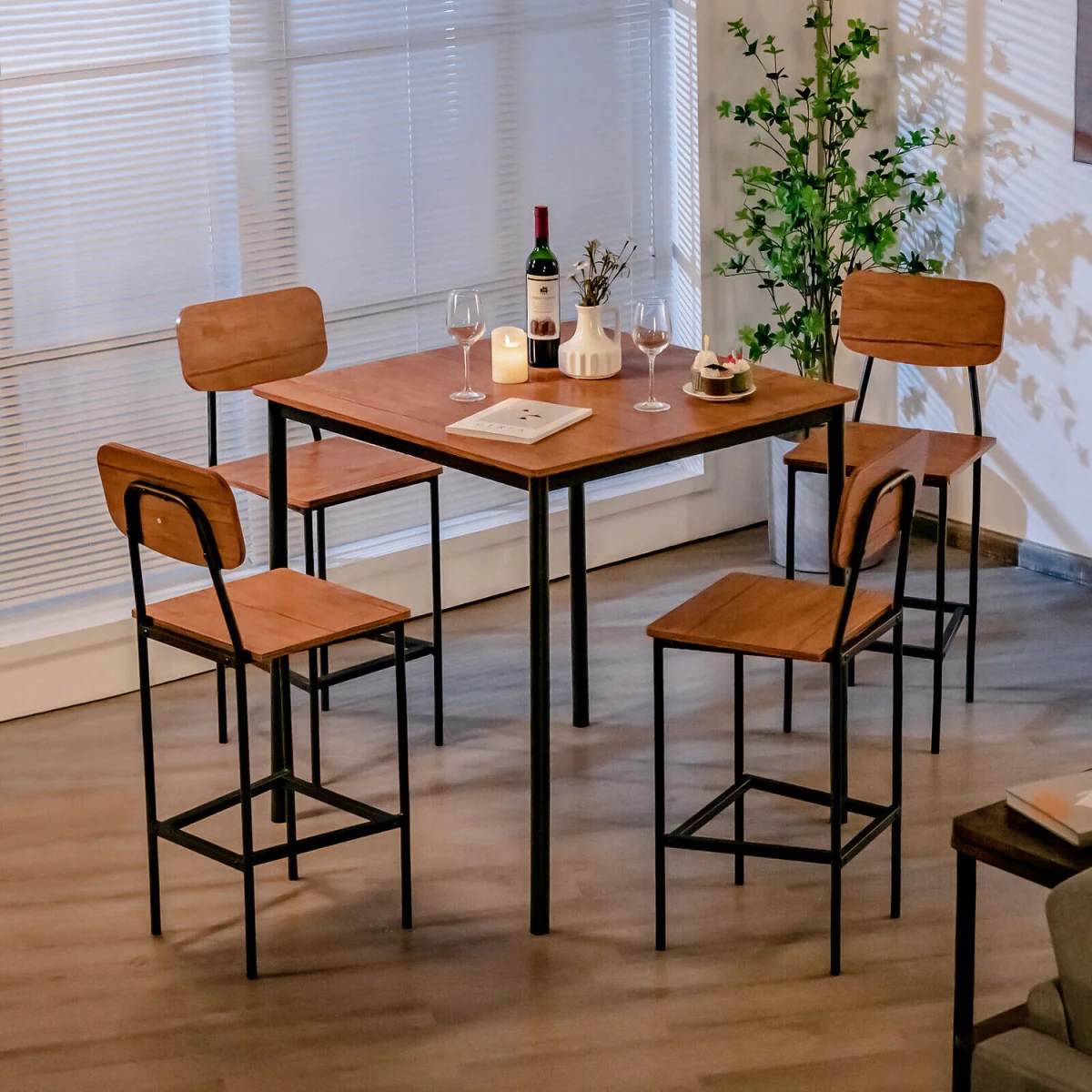 Industrial Space Saving Kitchen Dining Table Set - Brown – image 4
