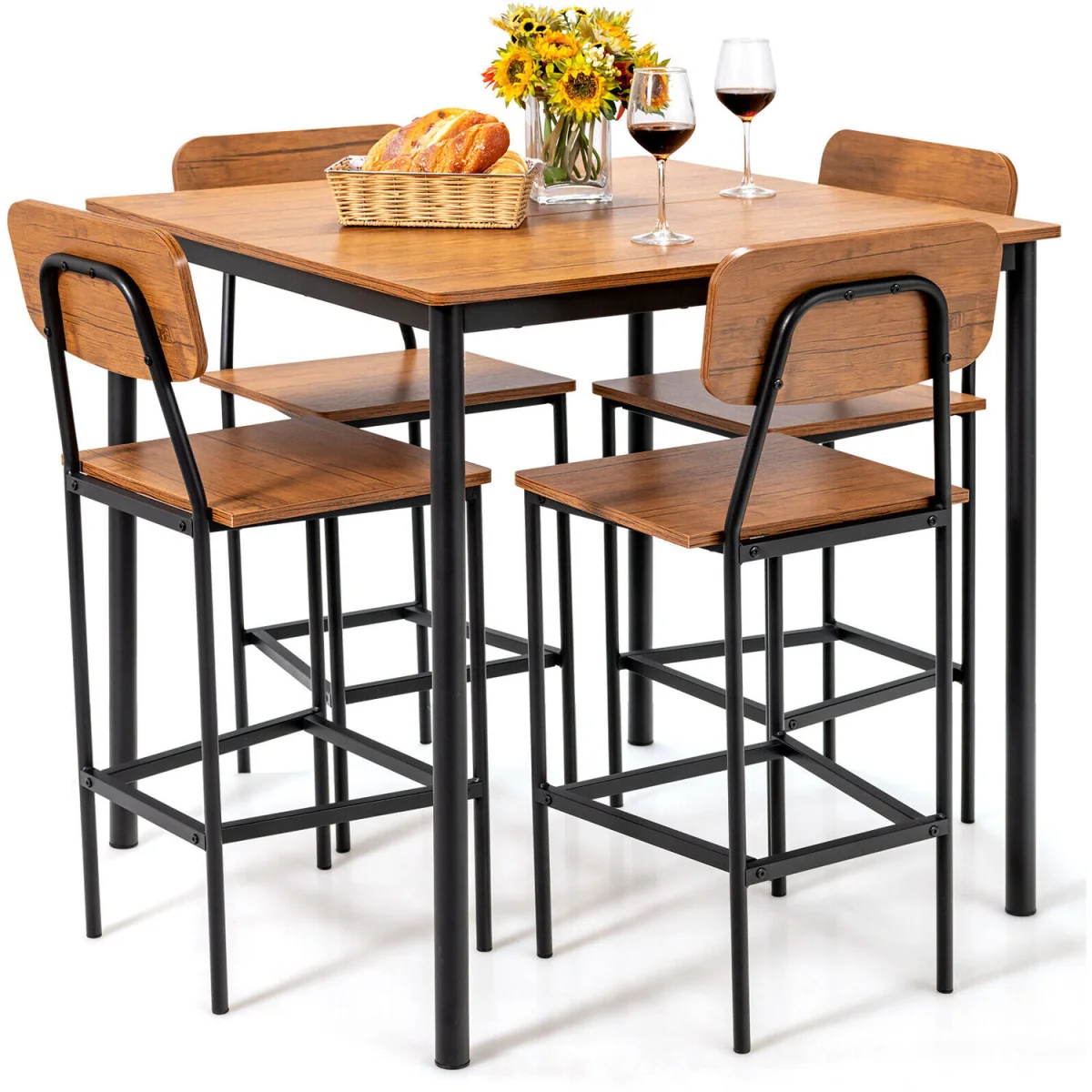 Industrial Space Saving Kitchen Dining Table Set - Brown – image 5