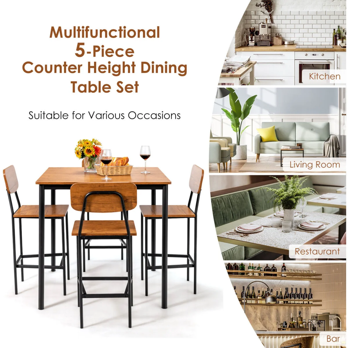 Industrial Space Saving Kitchen Dining Table Set - Brown – image 8