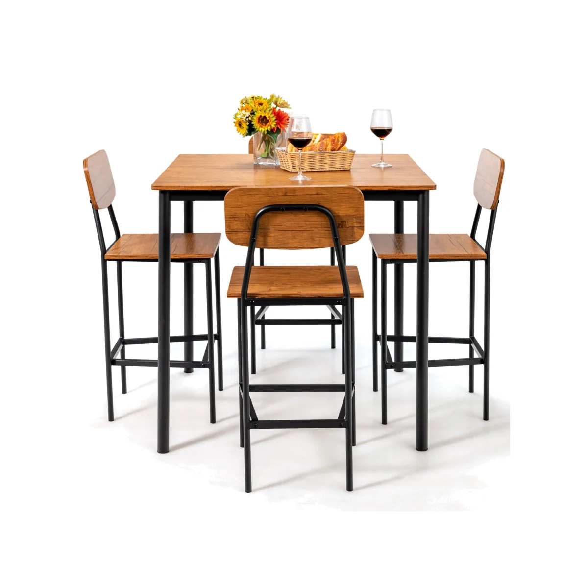Industrial Space Saving Kitchen Dining Table Set - Brown – image 1
