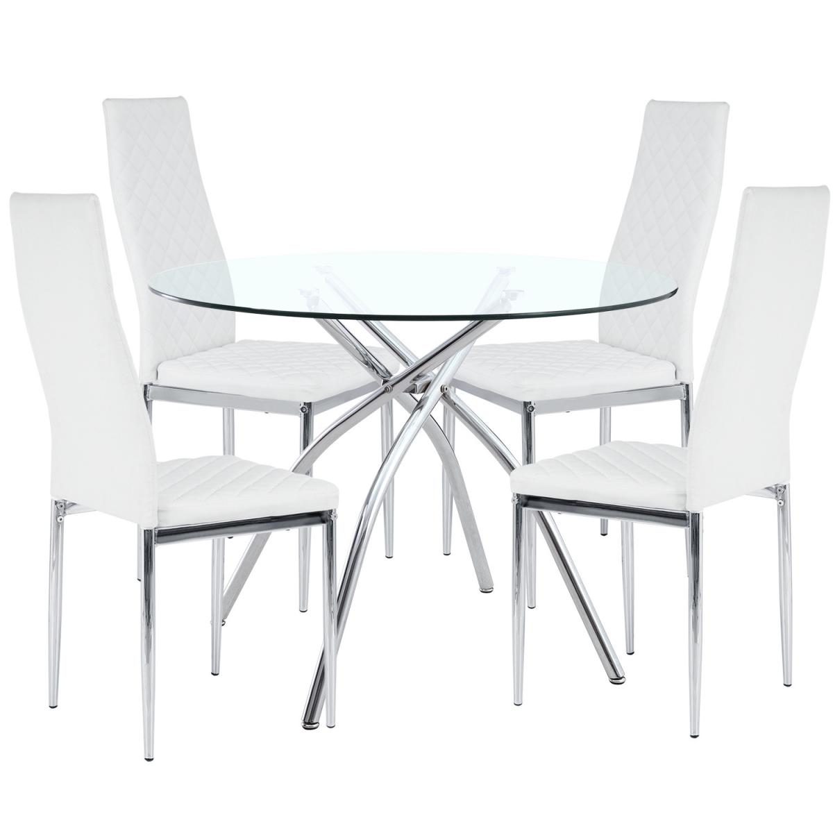 Round Tempered Glass Dining Table Upholstered Chair Set Home Furniture - White / 1 round table, 4 chairs – image 2
