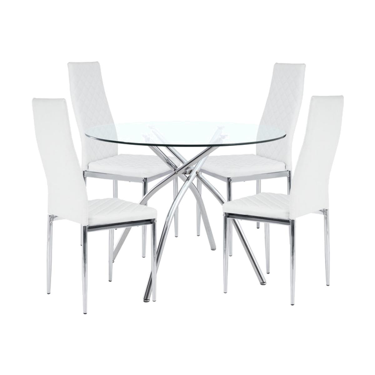 Round Tempered Glass Dining Table Upholstered Chair Set Home Furniture - White / 1 round table, 4 chairs – image 1