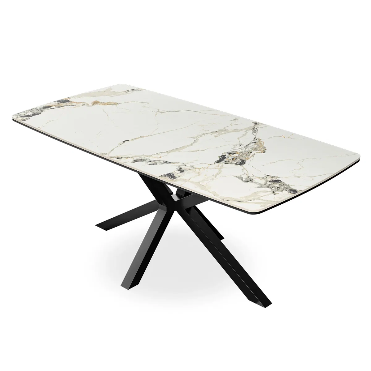 Juno Calcutta Gold Ceramic Dining Table With 8 Raye Velvet Chairs - Beige – image 2