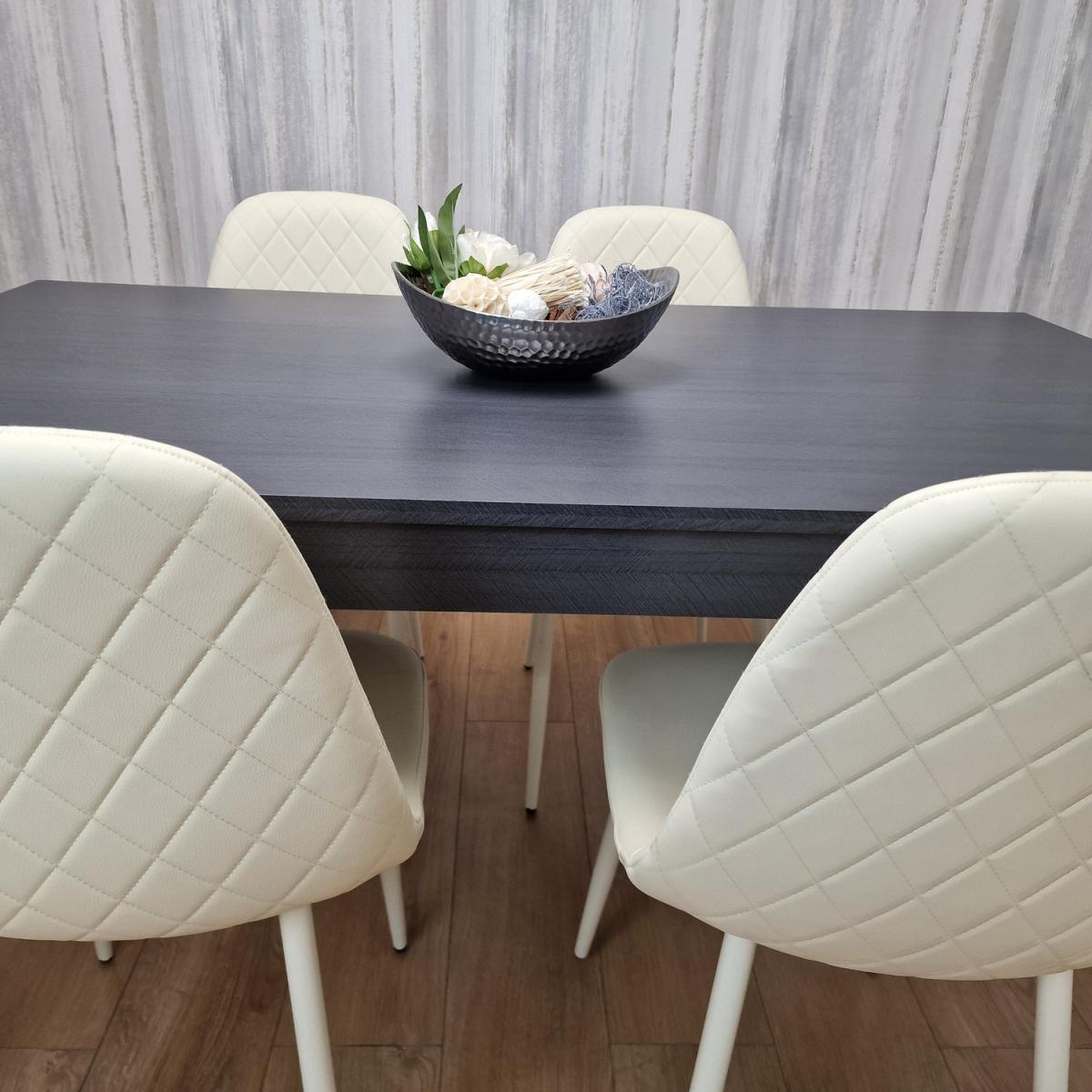 Grey Dining Table Set With 4 Cream Stitched Chairs Kitchen Dining - Charcoal