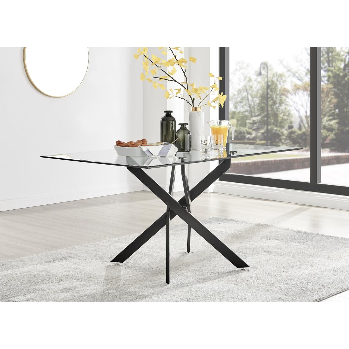 Leonardo Black Leg Glass Dining Table with 6 Calla Silver Leg Chairs - Yellow – image 2