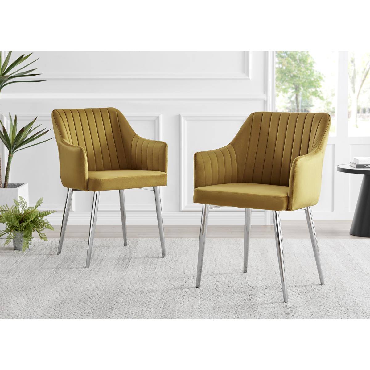 Leonardo Black Leg Glass Dining Table with 6 Calla Silver Leg Chairs - Yellow – image 6