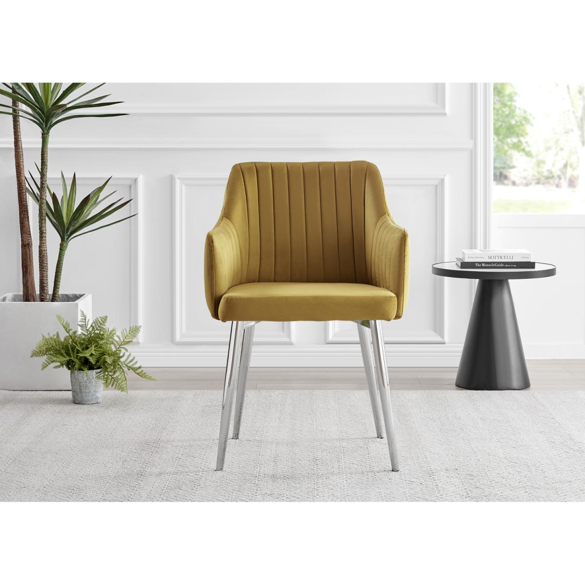 Leonardo Black Leg Glass Dining Table with 6 Calla Silver Leg Chairs - Yellow – image 7