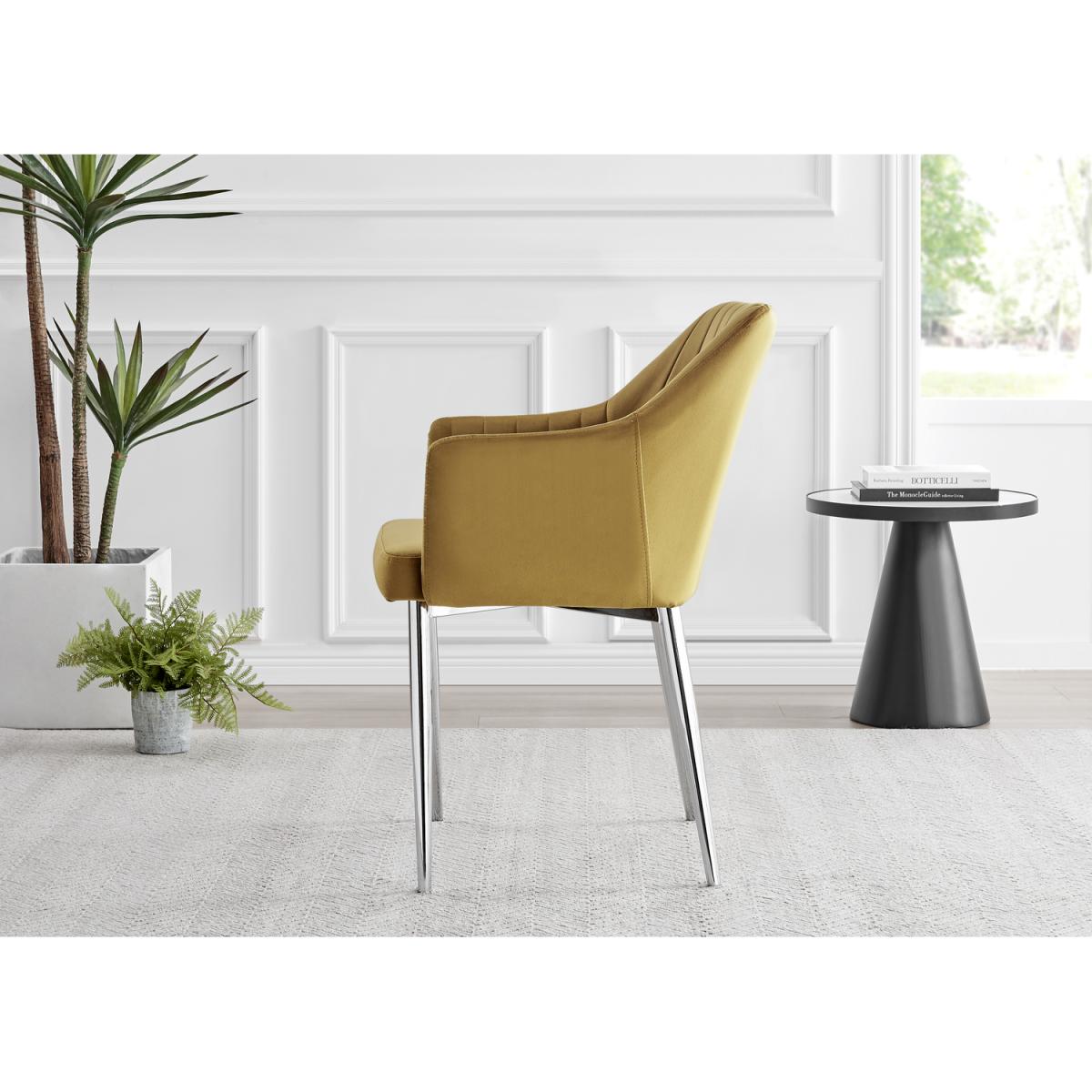 Leonardo Black Leg Glass Dining Table with 6 Calla Silver Leg Chairs - Yellow – image 8