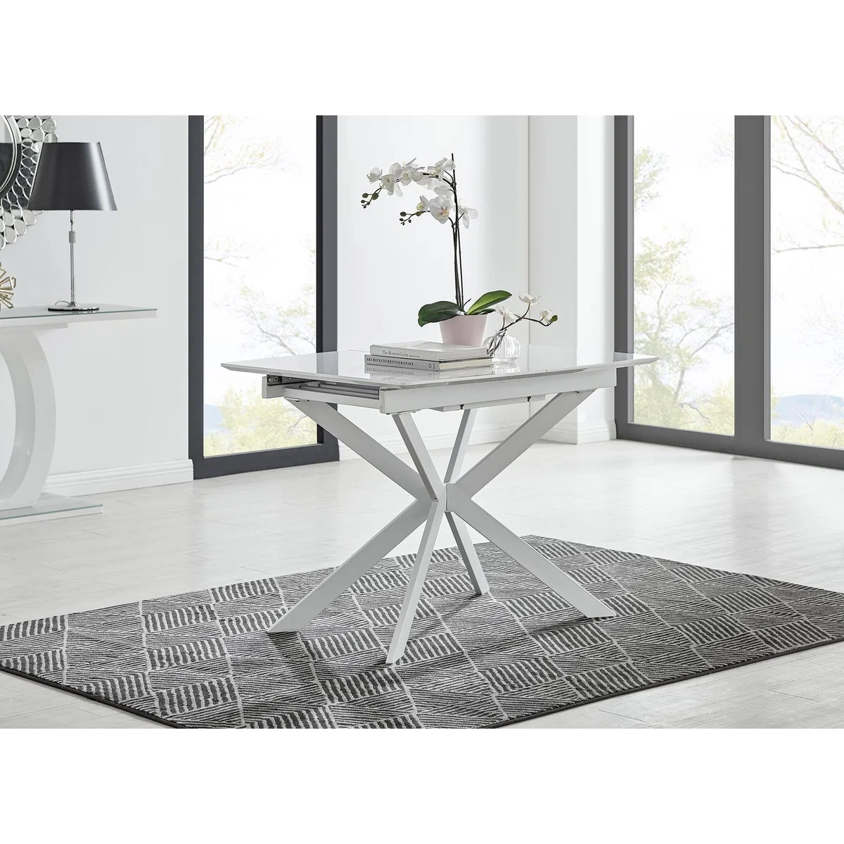 LIRA 100 Extending Dining Table and 4 Pesaro Silver Leg Chairs - Green – image 12