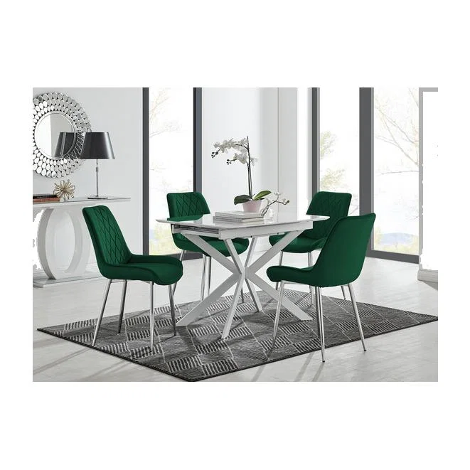 LIRA 100 Extending Dining Table and 4 Pesaro Silver Leg Chairs - Green – image 1