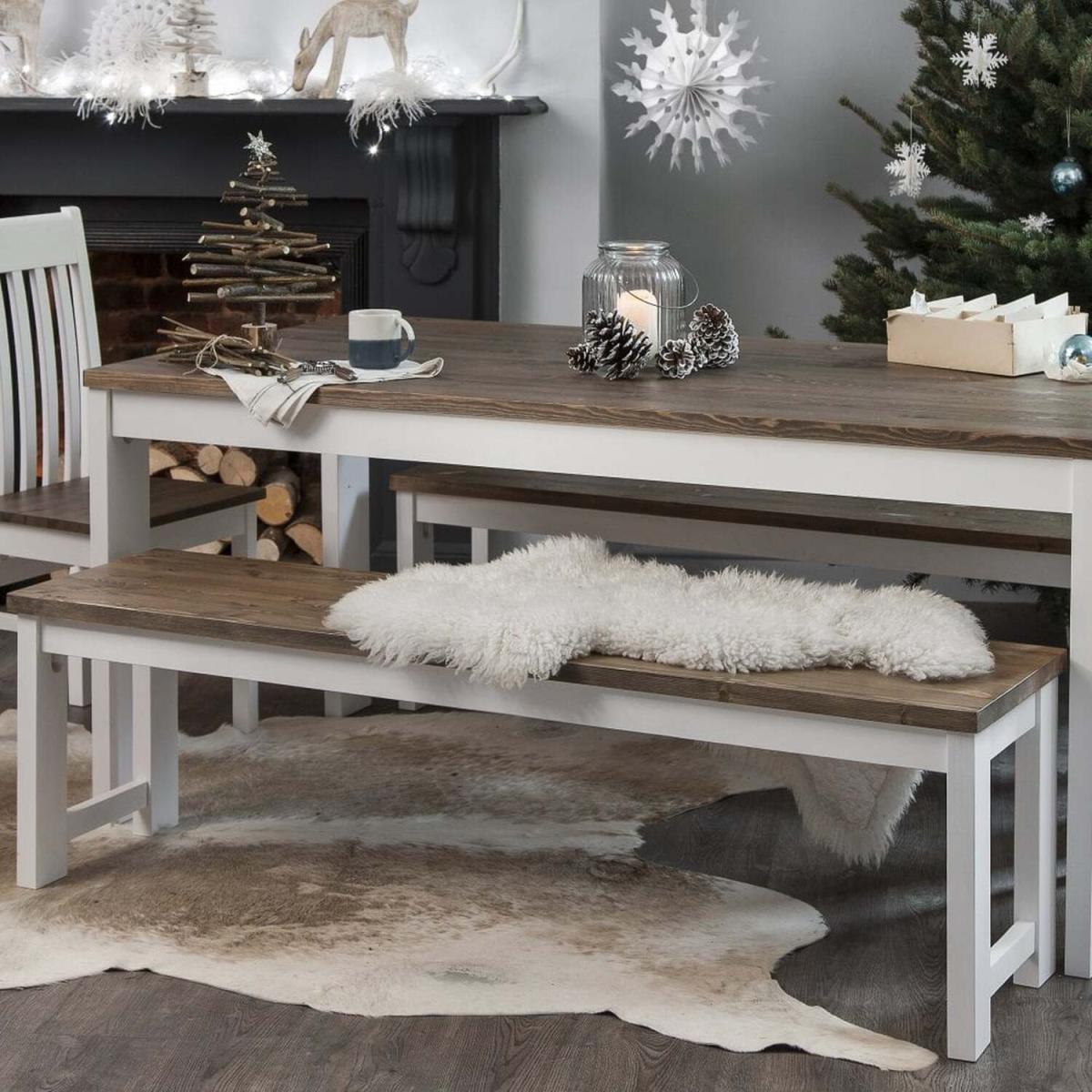 Nordic Dining Table with 2 Benches - White