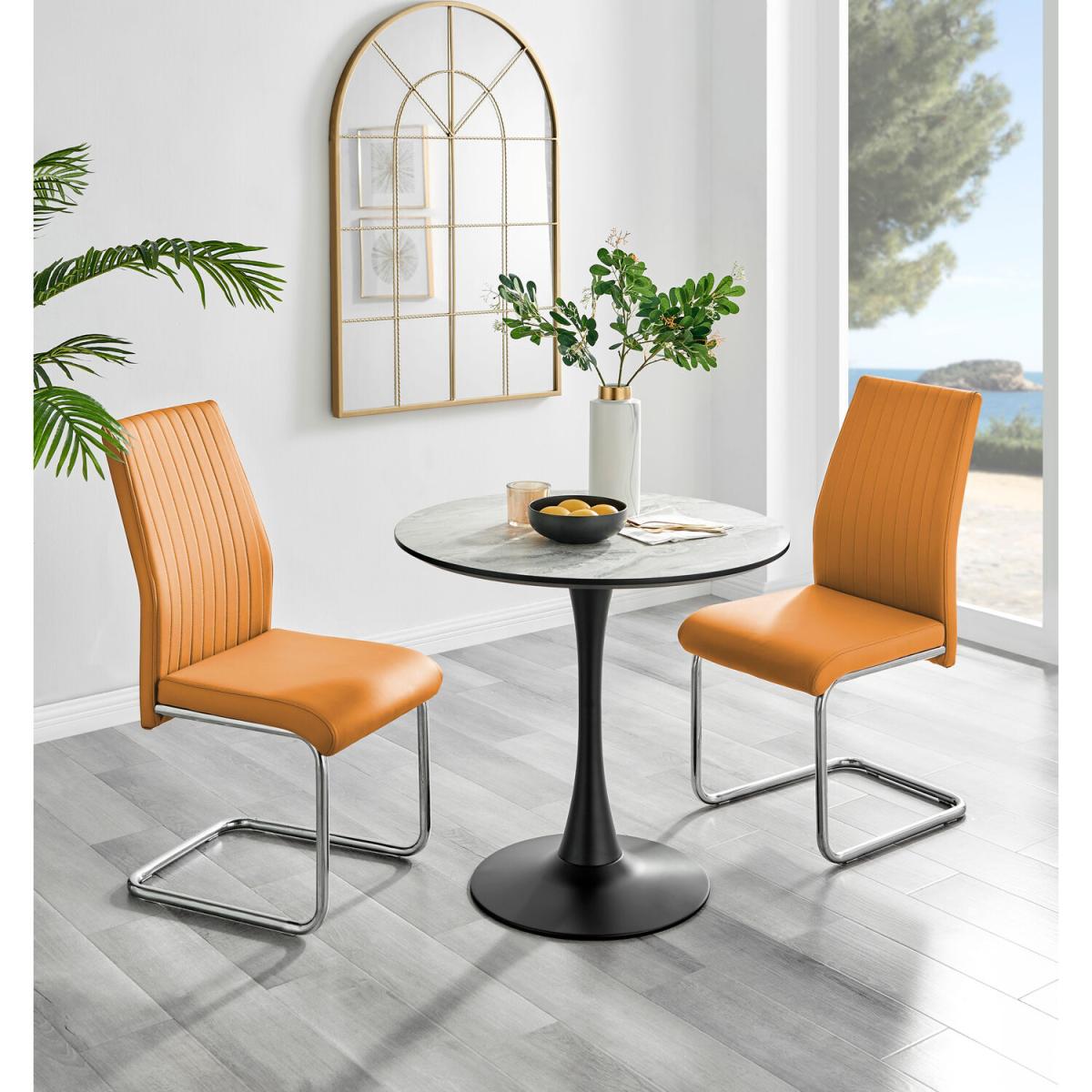 Elina White Marble Effect Round Dining Table and 2 Lorenzo Chairs - Mustard – image 7