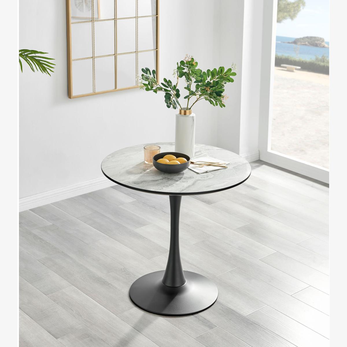 Elina White Marble Effect Round Dining Table and 2 Lorenzo Chairs - Mustard – image 1