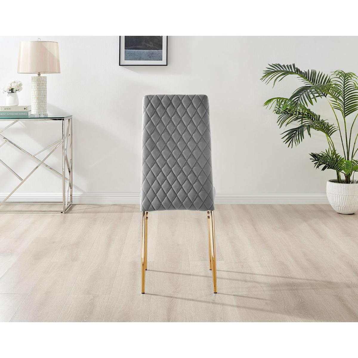 Novara White Marble Effect Black Leg Table 4 Velvet Milan Gold Leg Chairs - Grey – image 2